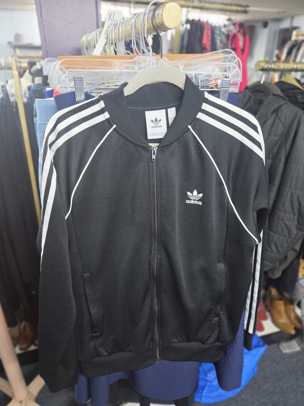 adidas Black Track Jacket with White Stripes